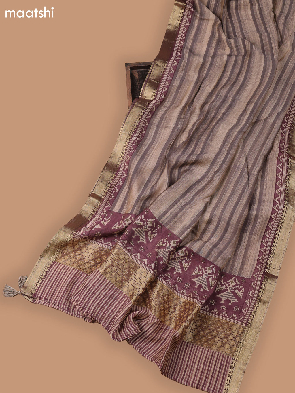 Pastel Maroon and Beige Art Silk Dress Material With Ikat Prints and Bottom & Dupatta