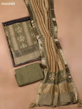 Green and Beige Art Silk Dress Material With Ikat Prints and Bottom & Dupatta