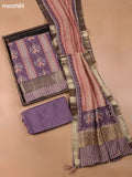Lavender and Beige Art Silk Dress Material With Ikat Prints and Bottom & Dupatta