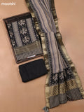 Black and Beige Art Silk Dress Material With Ikat Prints and Bottom & Dupatta