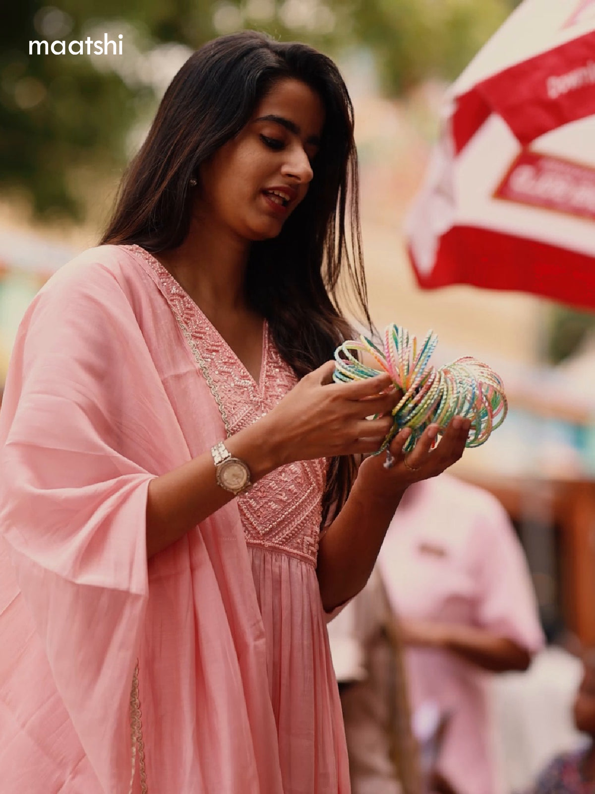 Baby Pink Mul Chanderi Embroidery Work Anarkali Suit