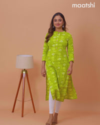 Cotton readymade kurti lime green with kalamkari prints & simple neck pattern and without pant