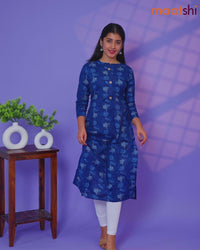 Cotton readymade kurti blue with allover prints & simple neck pattern and without pant