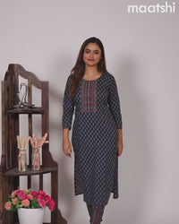 Cotton readymade kurti set blue and pastel green maroon with allover floral buttas prints & embroidery mirror work neck pattern and straight cut pant