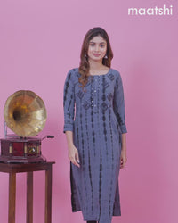 Chiffon kurti grey with tie and dye prints & mirror embroidery work neck pattern and without pant