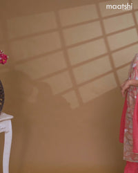 Floral prints readymade salwar suit grey shade and pink with beaded work v neck pattern and straight cut pant & dupatta