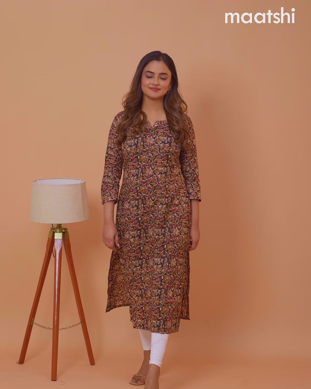 Cotton readymade kurti black with kalamkari prints & kantha stitch sequin work neck pattern and without pant