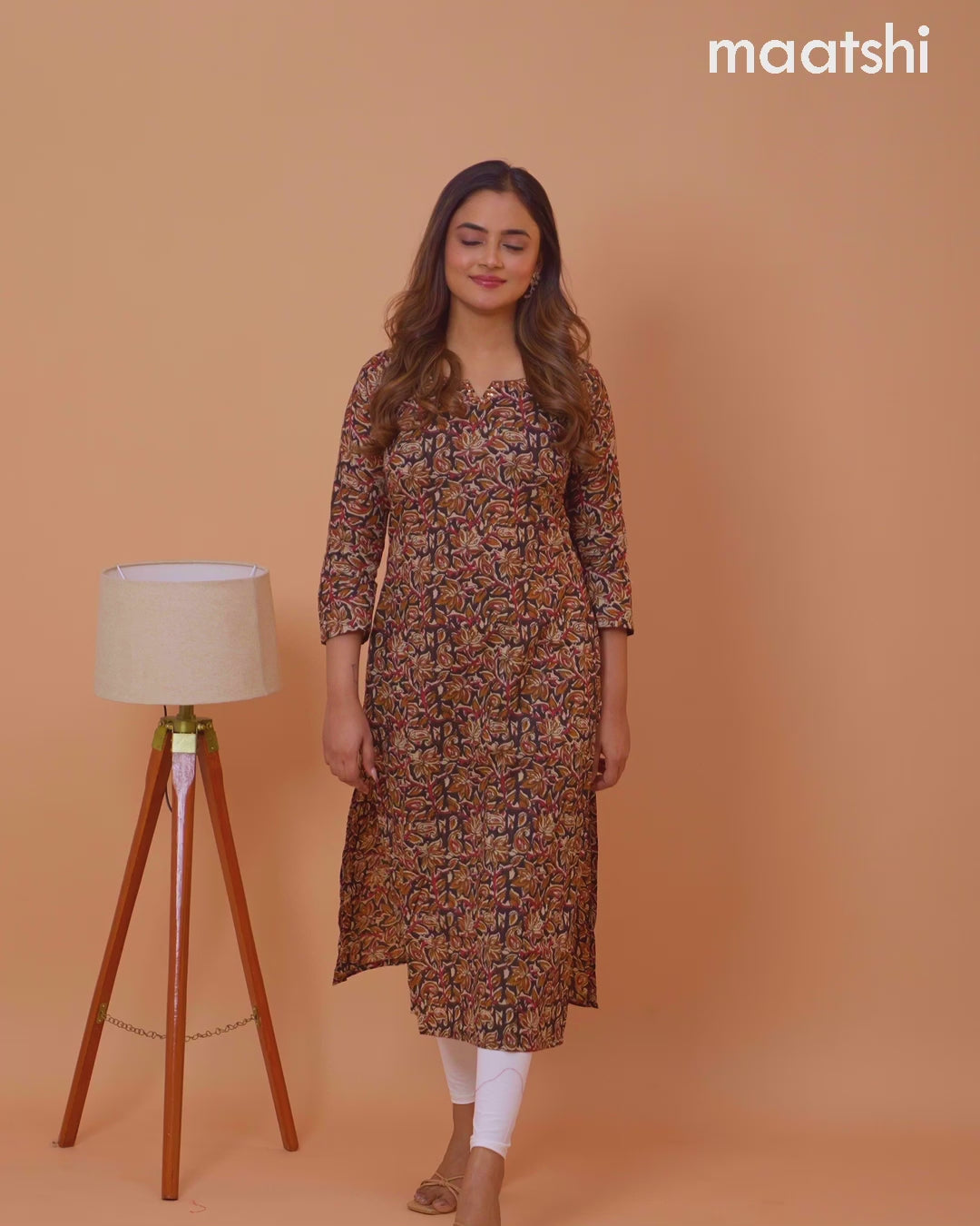Cotton readymade kurti black with kalamkari prints & kantha stitch sequin work neck pattern and without pant