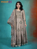 Chanderi readymade anarkali kurti set chikku shade and brown shade with allover prints & stone work neck pattern and straight cut pant & printed dupatta