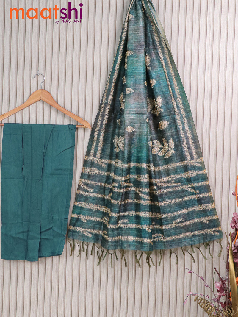 Chanderi readymade kurti set peacock green with allover kantha stitch work and straight cut pant & dupatta