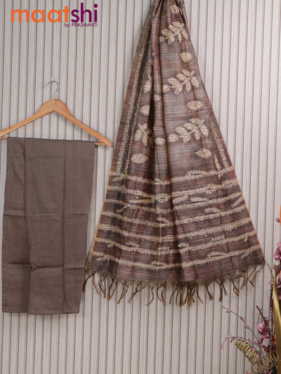 Chanderi readymade kurti set grey and brown with allover kantha stitch work and straight cut pant & dupatta
