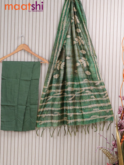 Chanderi readymade kurti set green with allover kantha stitch work and straight cut pant & dupatta