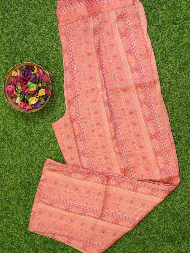 Semi cotton readymade kurti dark peach with printed top and straight cut pant