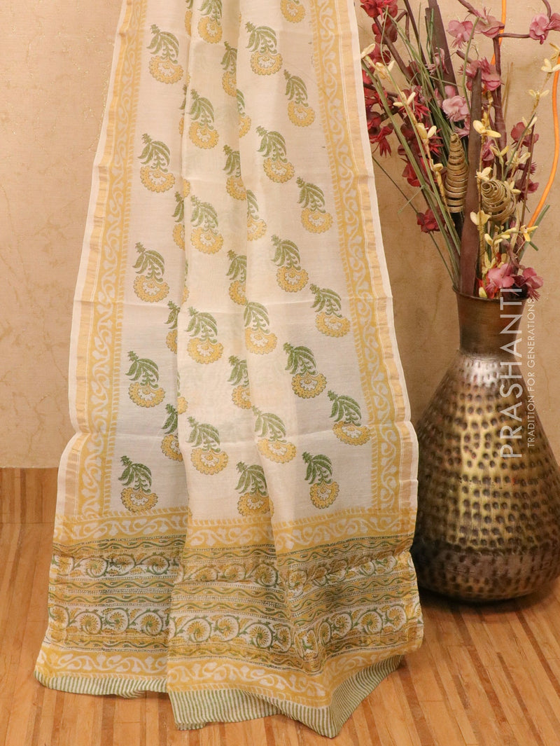 Chanderi dupatta white and with floral buttas prints