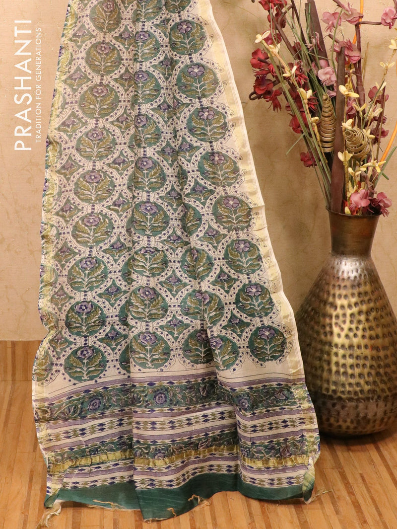 Chanderi dupatta green and with allover prints