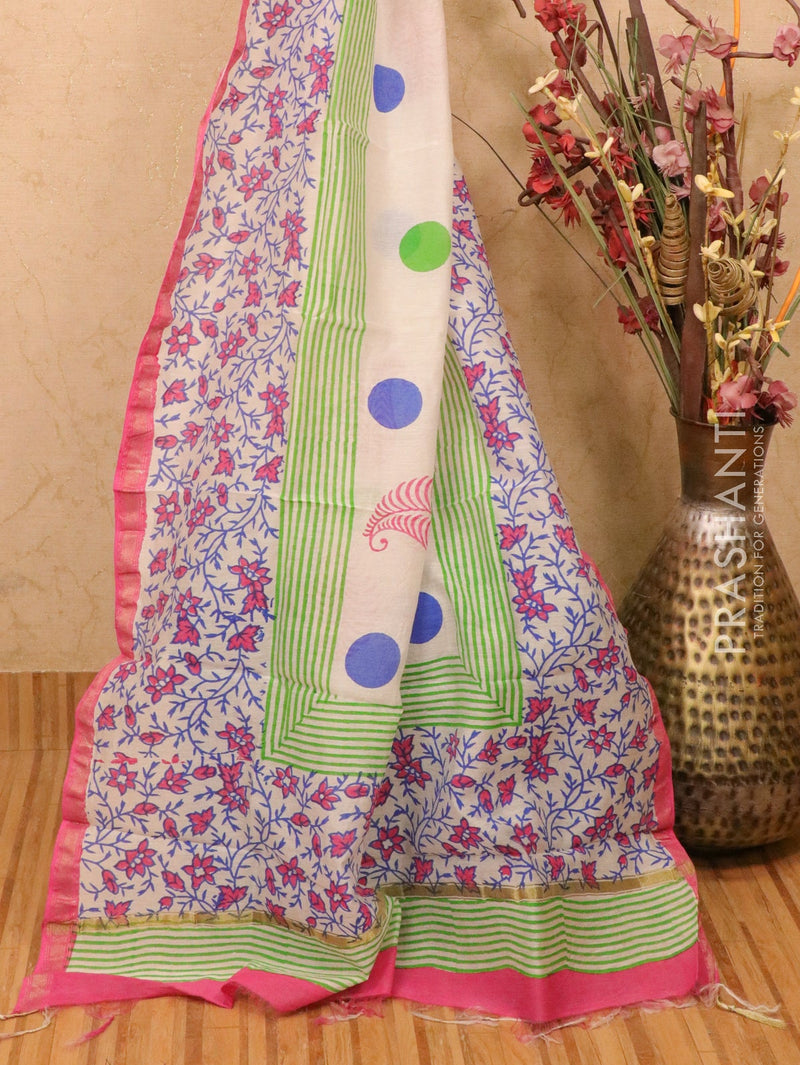 Chanderi dupatta white and pink with allover prints