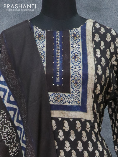 Pure muslin readymade kurti black and navy blue with allover paisley prints and straight cut pant & dupatta