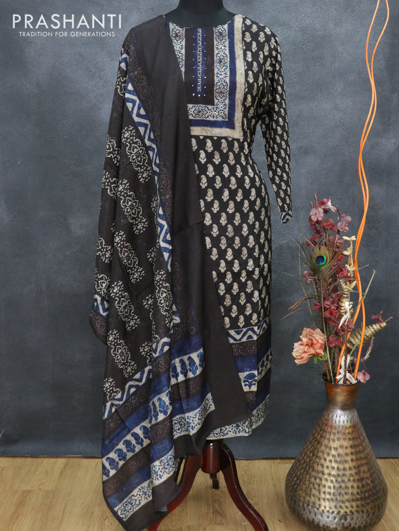 Pure muslin readymade kurti black and navy blue with allover paisley prints and straight cut pant & dupatta