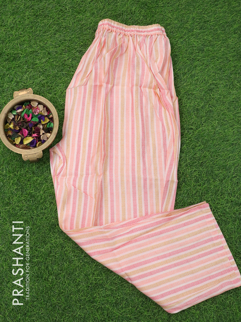 Pure muslin readymade kurti peach pink with floral prints & embroided gotapatti lace neck pattern and straight cut pant & dupatta