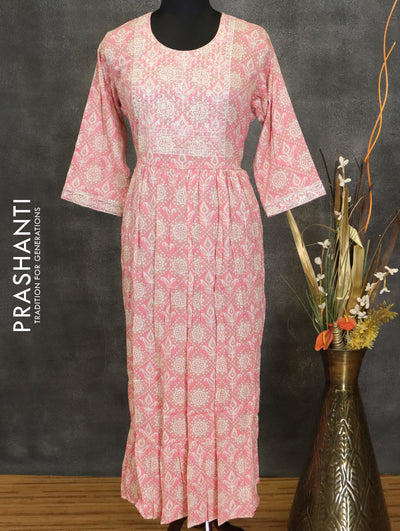Slub cotton readymade kurti pink with chamki embroided neck pattern