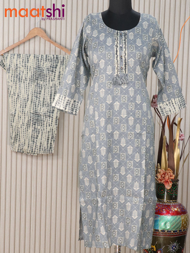 Rayon readymade kurti grey and beige with allover butta prints and straight cut pant
