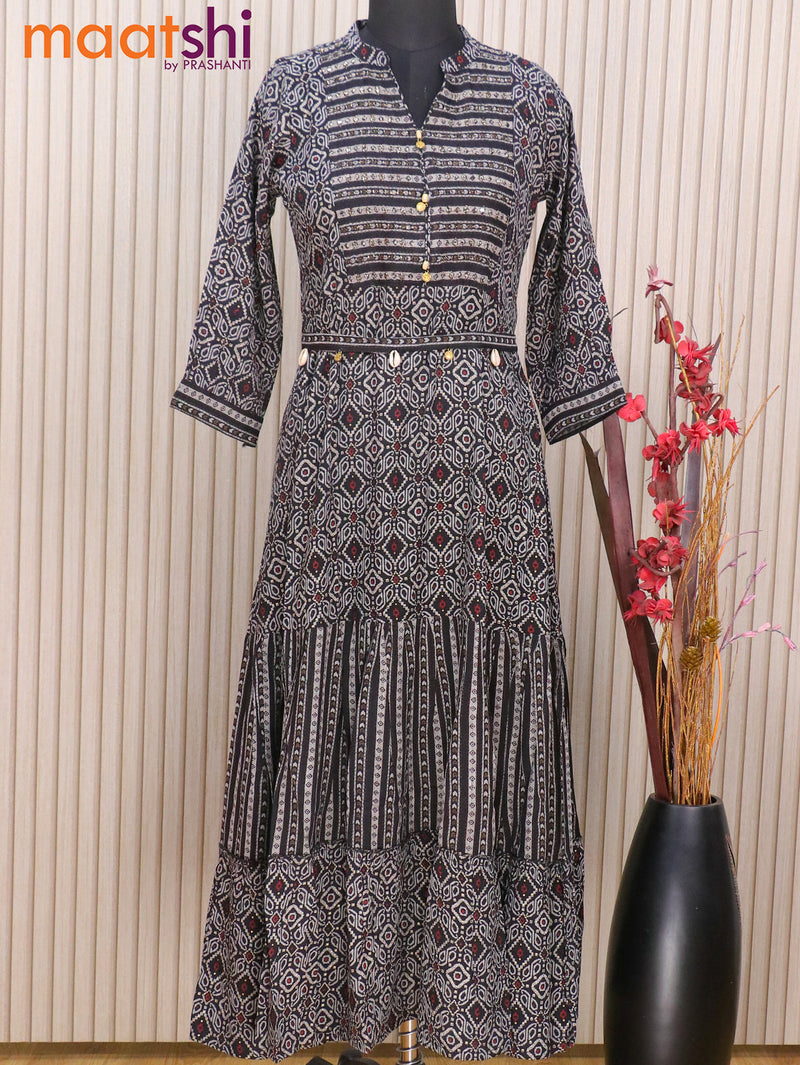 Cotton readymade floor length kurti black with allover prints & mirror work neck pattern without pant