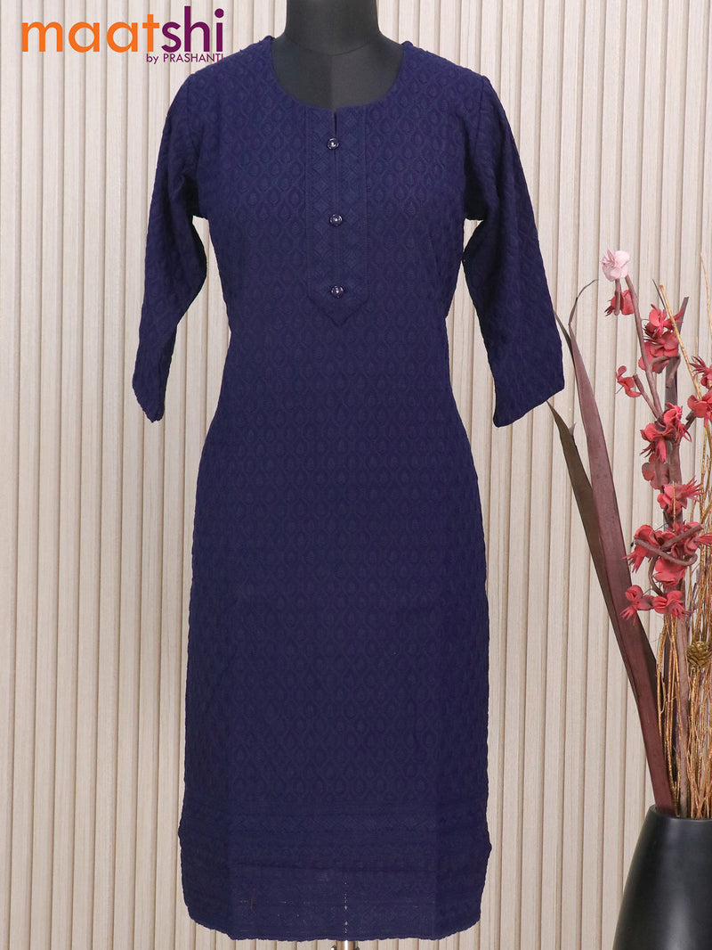 Soft cotton readymade kurti navy blue with allover chikankari work & simple neck pattern without pant