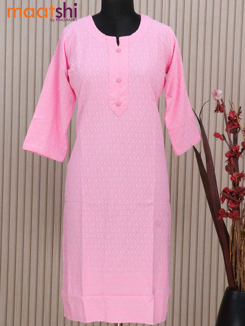 Soft cotton readymade kurti baby pink with allover chikankari work & simple neck pattern without pant