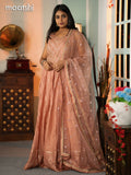 Silk georgette cancan anarkali kurti pastel peach with sequin work & mirror work neck pattern and netted dupatta and without pant