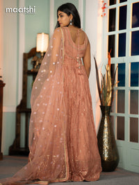 Silk georgette cancan anarkali kurti pastel peach with sequin work & mirror work neck pattern and netted dupatta and without pant