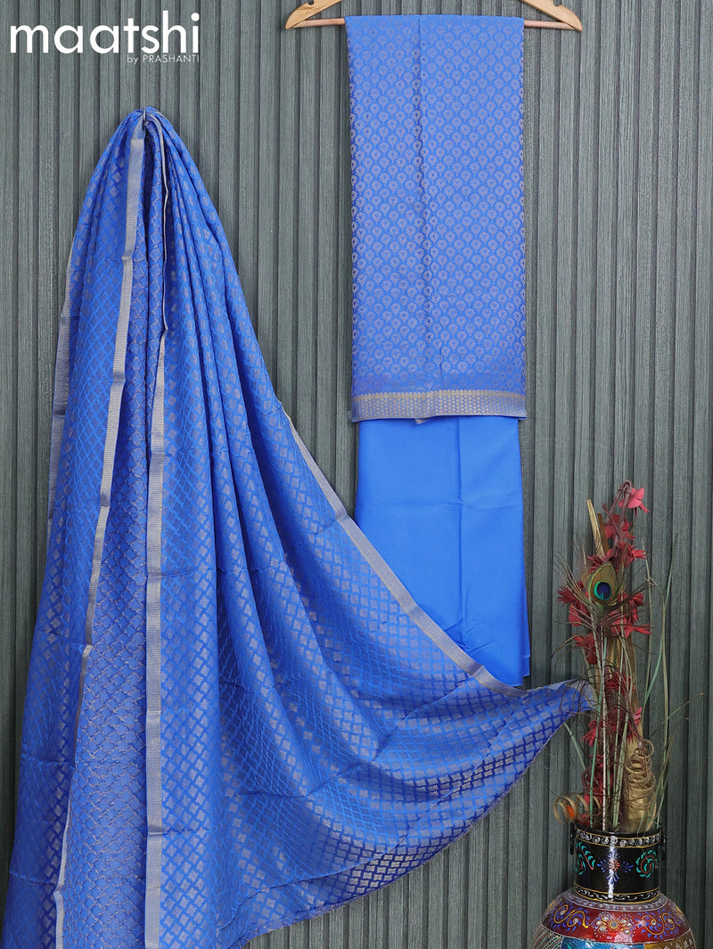 Mysore silk dress material blue with allover zari weaves and zari woven border
