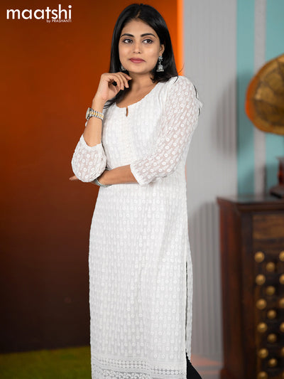 Georgette readymade kurti off white with allover chikankari work without pant