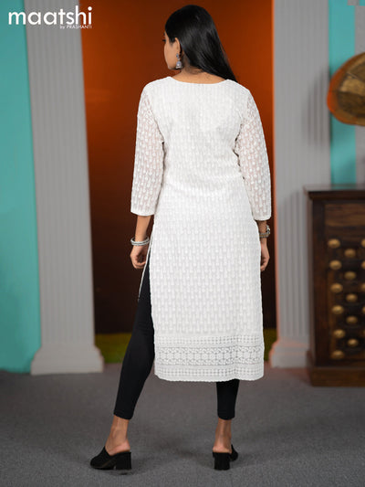 Georgette readymade kurti off white with allover chikankari work without pant