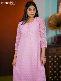 Georgette readymade kurti light pink with allover chikankari work without pant