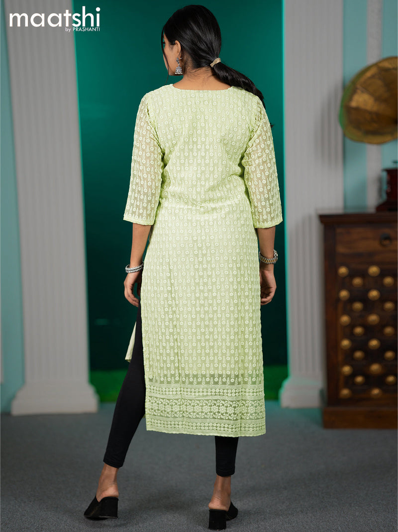 Georgette readymade kurti pista green with allover chikankari work without pant