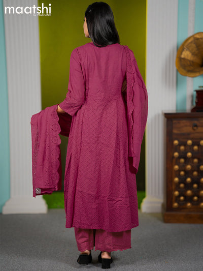 Cotton readymade anarkali salwar suits pink with hakoba work & beaded work neck pattern and palazzo pant & dupatta