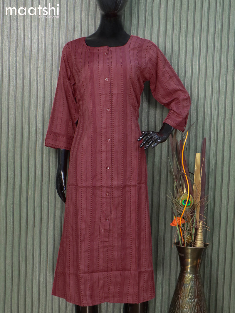 Cotton readymade kurti maroon with allover thread weaves & simple neck pattern without pant