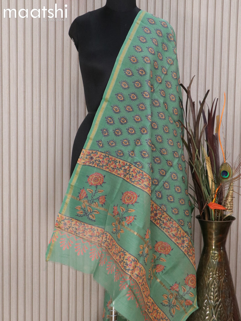 Chanderi dupatta green shade with floral butta prints and small zari woven border