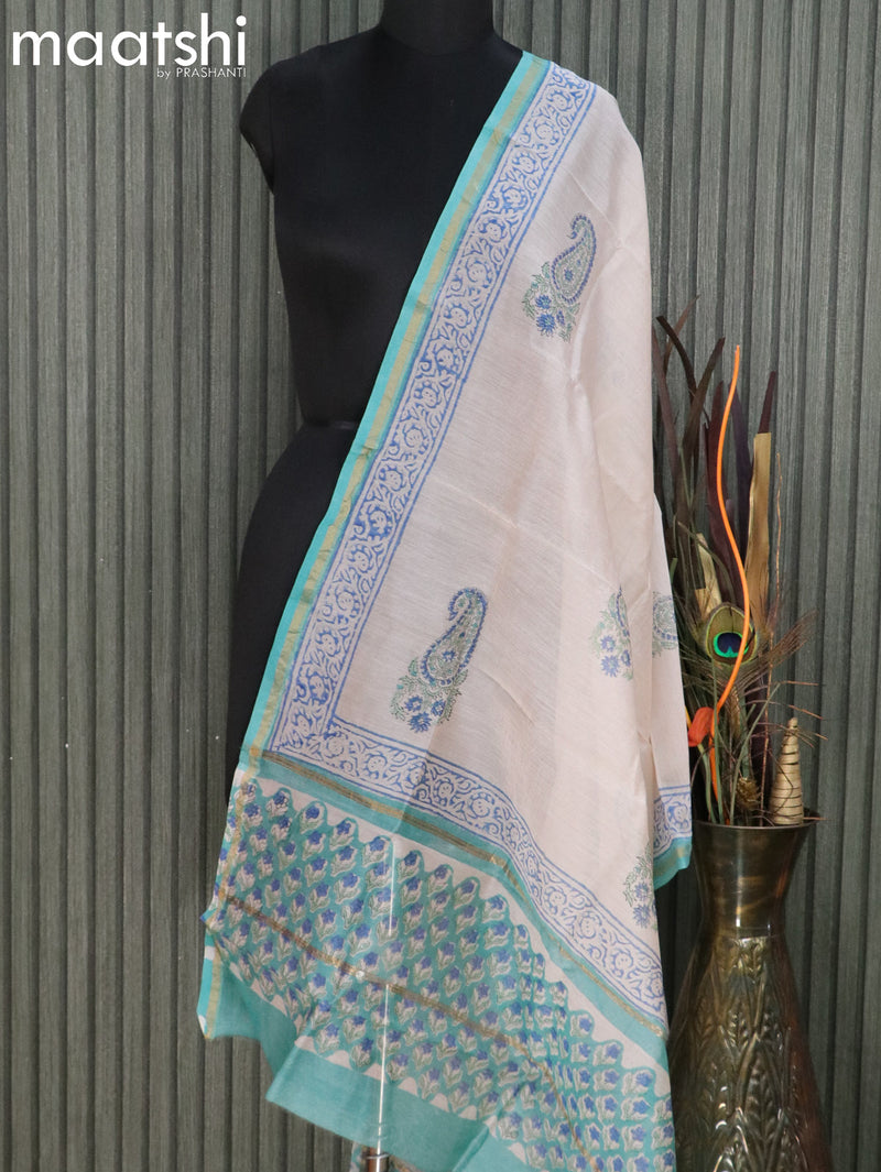 Chanderi dupatta off white and light blue with butta prints and small zari woven border