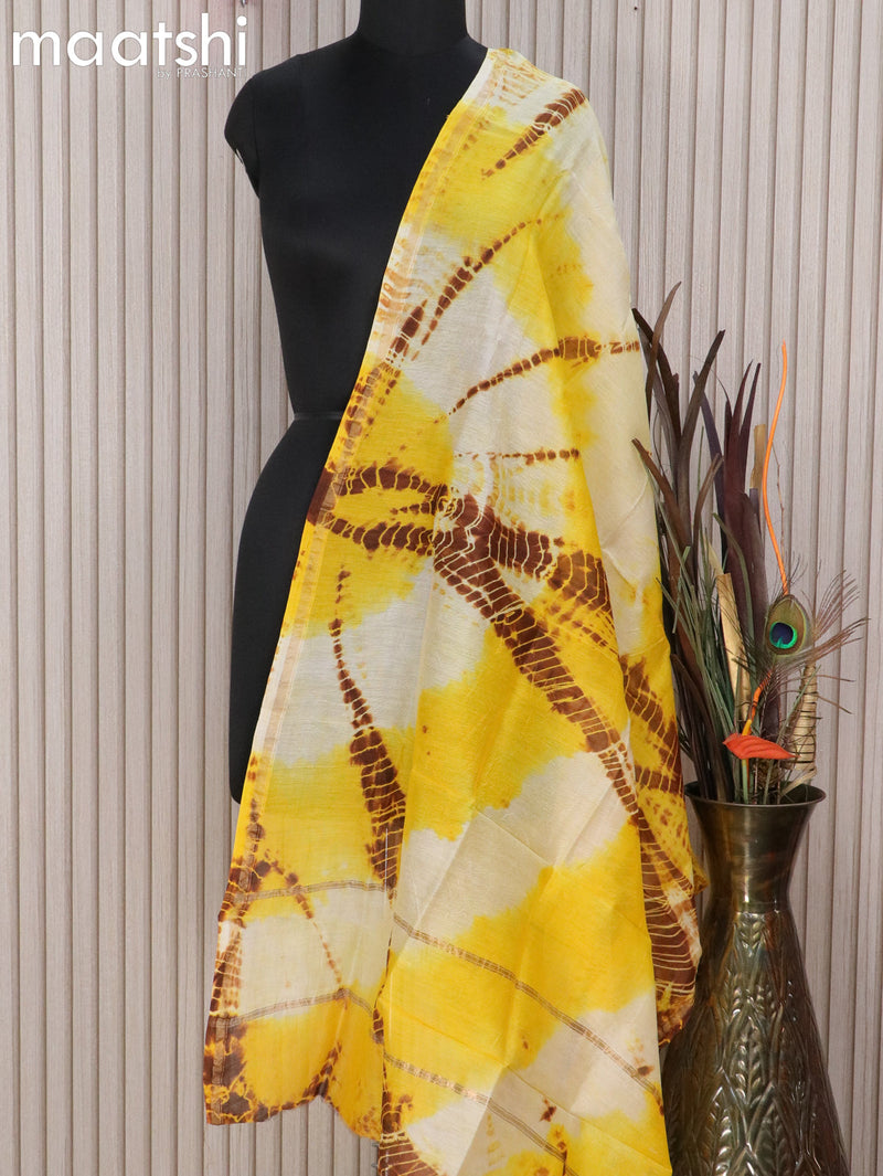 Chanderi dupatta yellow with tie & dye prints and small zari woven border