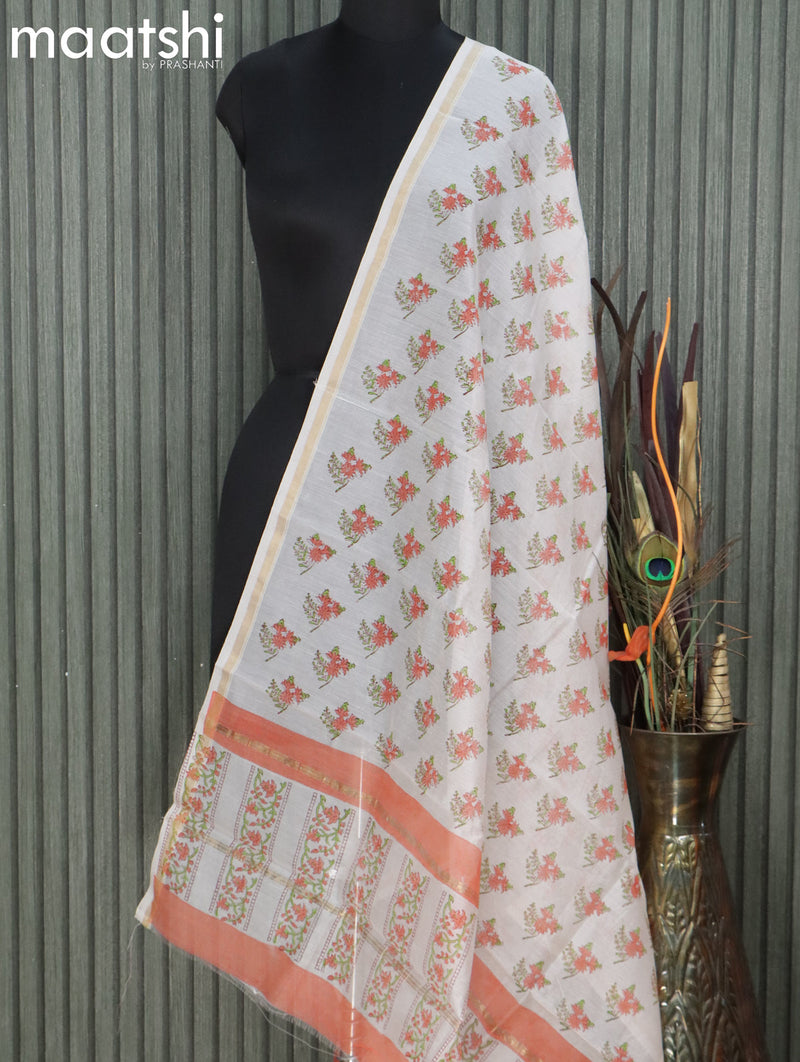 Chanderi dupatta off white with floral butta prints and small zari woven border