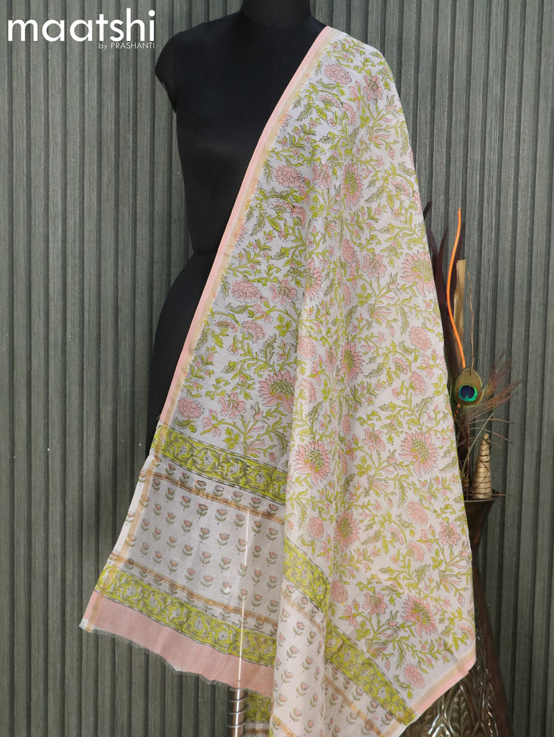 Chanderi dupatta off white with allover prints and small zari woven border