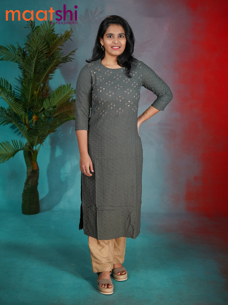 Soft cotton readymade kurti grey with allover chikankari & beaded work neck pattern without pant