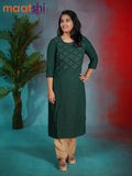 Soft cotton readymade kurti dark green with allover chikankari & beaded work neck pattern without pant