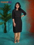 Soft cotton readymade kurti black with allover chikankari & beaded work neck pattern without pant