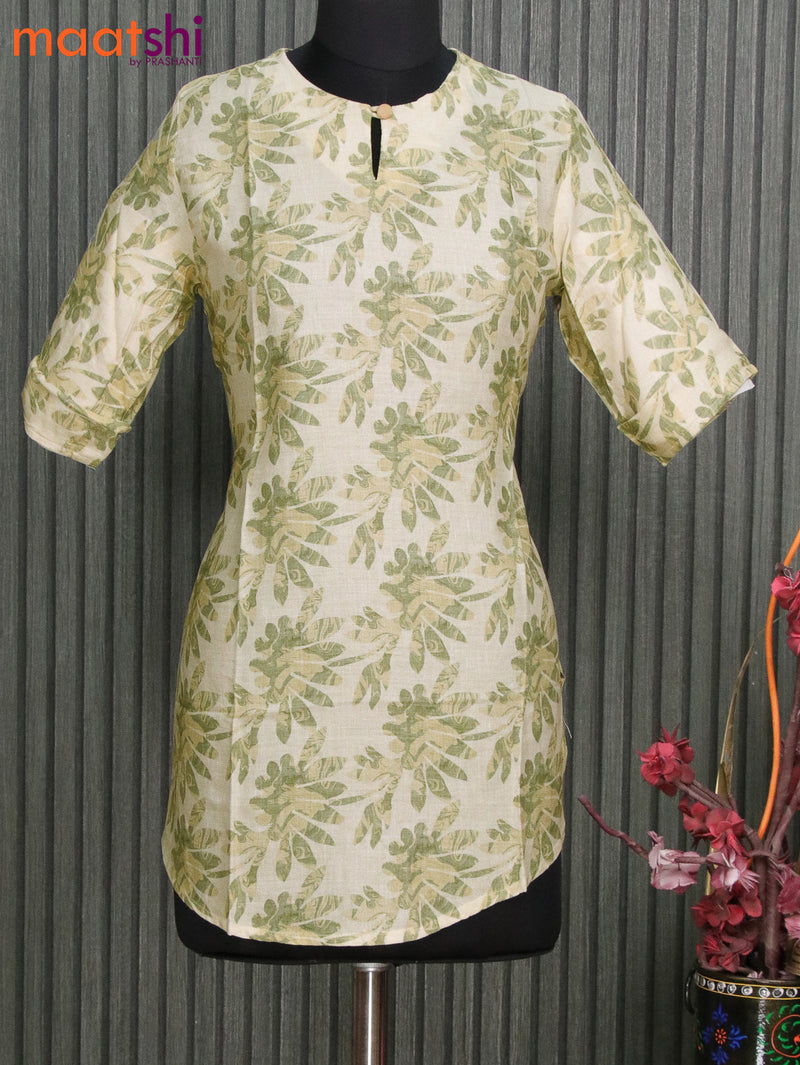 Cotton readymade short kurti cream with allover prints without pant