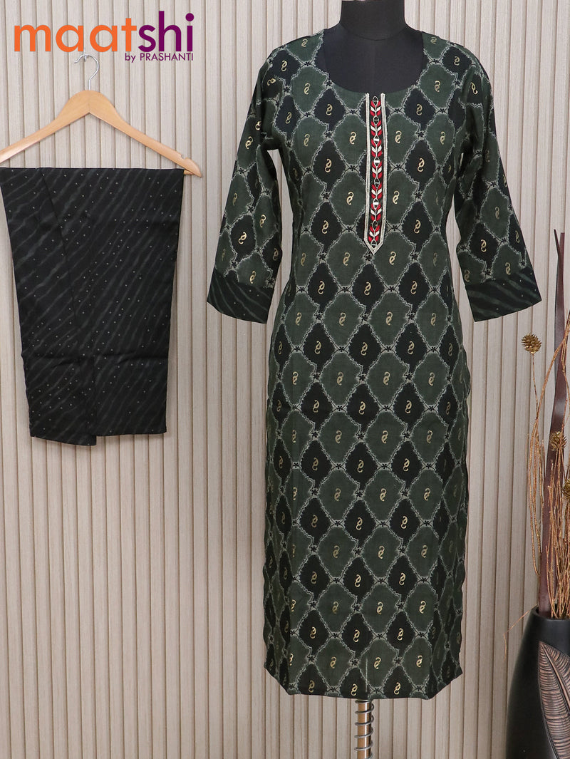 Cotton readymade kurti dark grey and black with allover prints & embroidery work neck pattern and striaght cut pant
