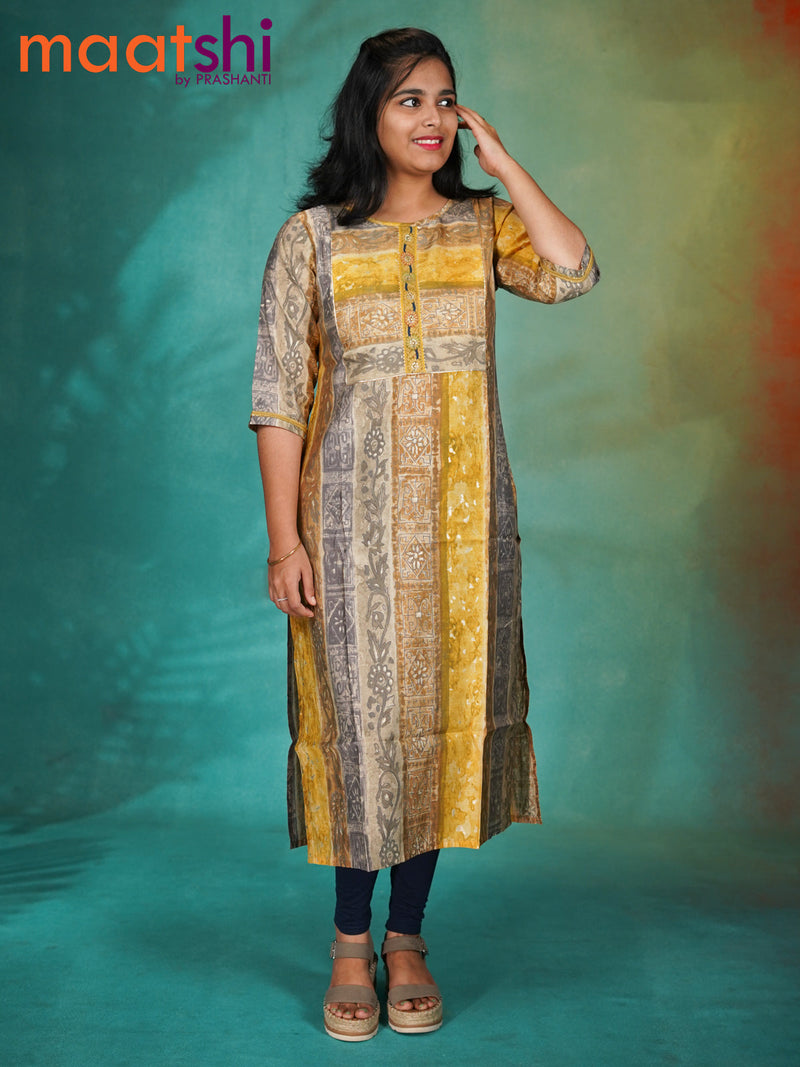 Muslin readymade kurti multi colour with allover prints & embroidery neck pattern without pant