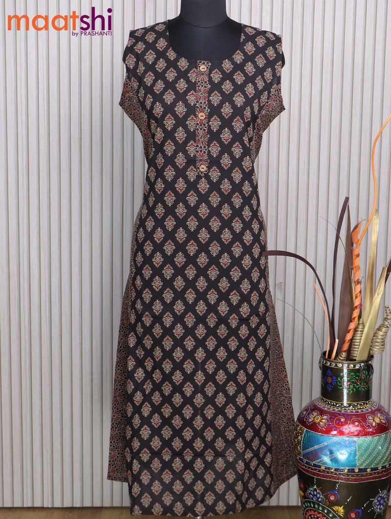 Cotton readymade A-line kurti black with allover butta prints & simple neck pattern without pant - sleeve attached