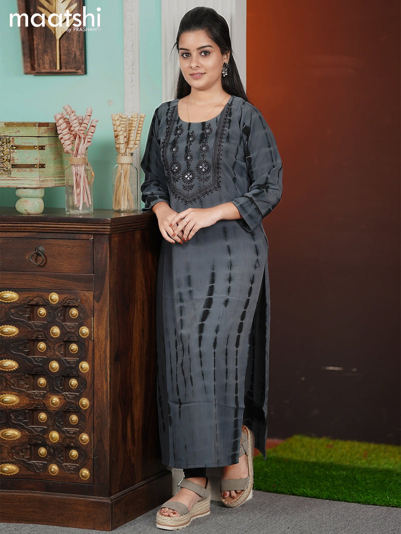 Chiffon readymade kurti grey and  with tie & dye prints embroidery mirror work neck pattern without pant